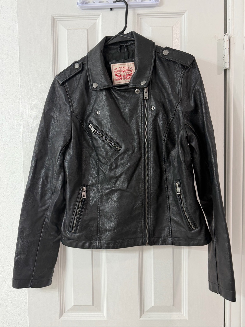 Levi's Black Faux Leather Moto-Style Jacket. Size M